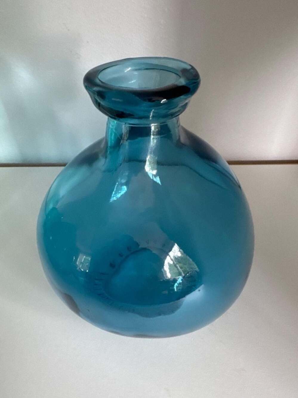 Vidrios San Miguel Hand Blown Recycled Glass Bulb Vase Aqua Blue Spain